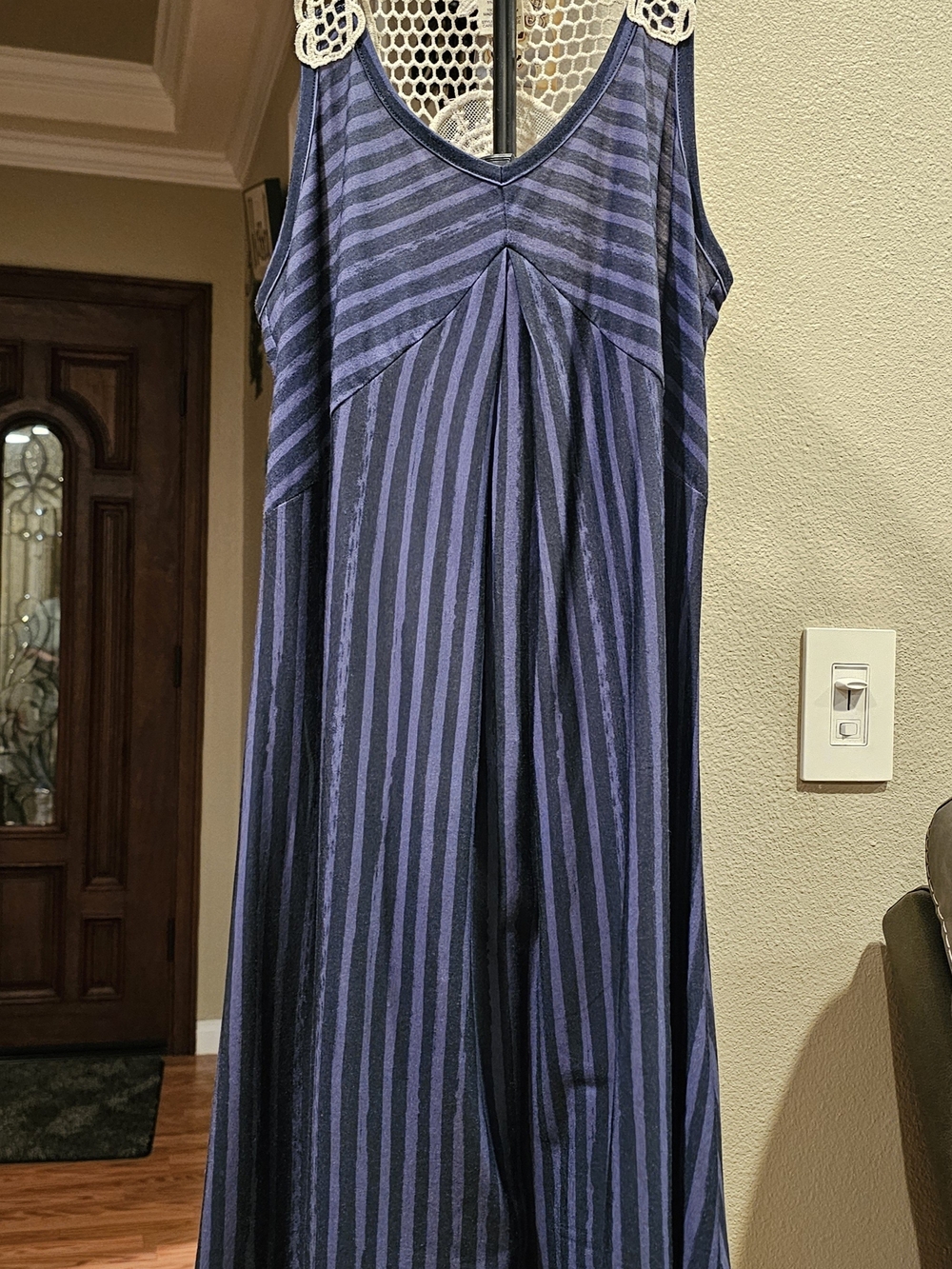 Vintage Mudd Brand Striped Babydoll Dress with a Crochet Yoke/back